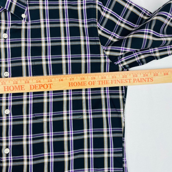 Peter Millar Mens Medium Plaid Button Down Shirt Navy Purple Cotton Long Sleeve - Picture 5 of 8